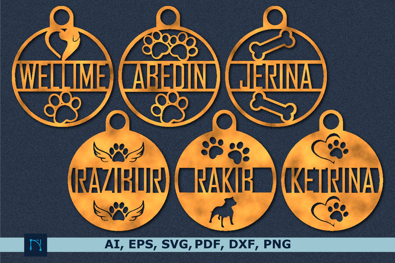 Dog Name Ornament laser cut bundle SVG MD JOYNAL ABDIN 