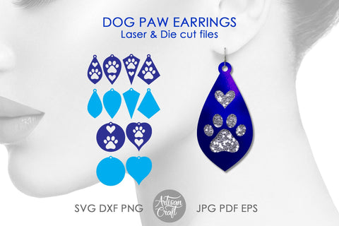 Dog paw earrings SVG cut file with hearts, teardrop earrings SVG Artisan Craft SVG 