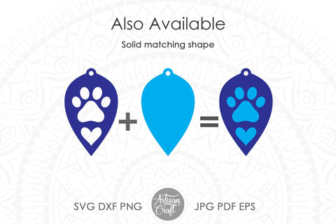 Dog paw earrings SVG cut file with hearts, teardrop earrings SVG Artisan Craft SVG 