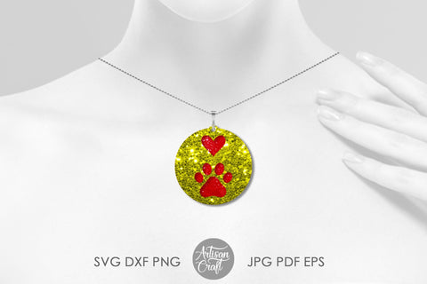 Dog paw earrings SVG cut file with hearts, teardrop earrings SVG Artisan Craft SVG 