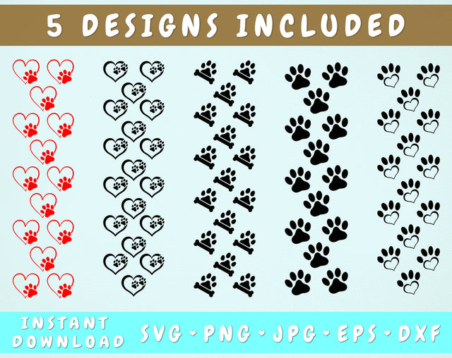 Dog Paw Glitter Pen Wraps - 5 Designs SVG HappyDesignStudio 