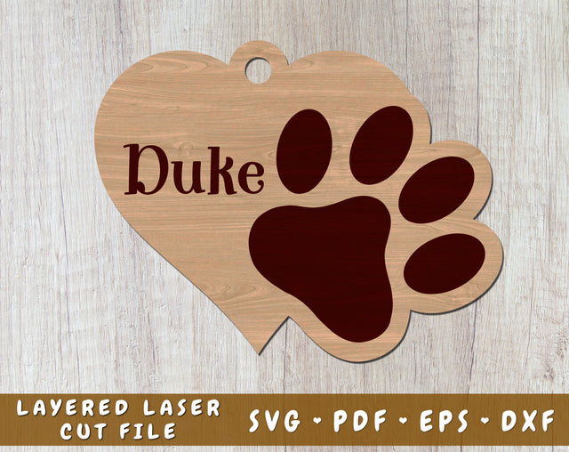 Dog Paw Heart Laser SVG Cut File, Personalizable Dog Print Laser SVG SVG HappyDesignStudio 