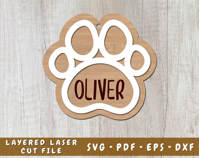 Dog Paw Laser SVG Cut File, Personalizable Dog Print Laser SVG SVG HappyDesignStudio 