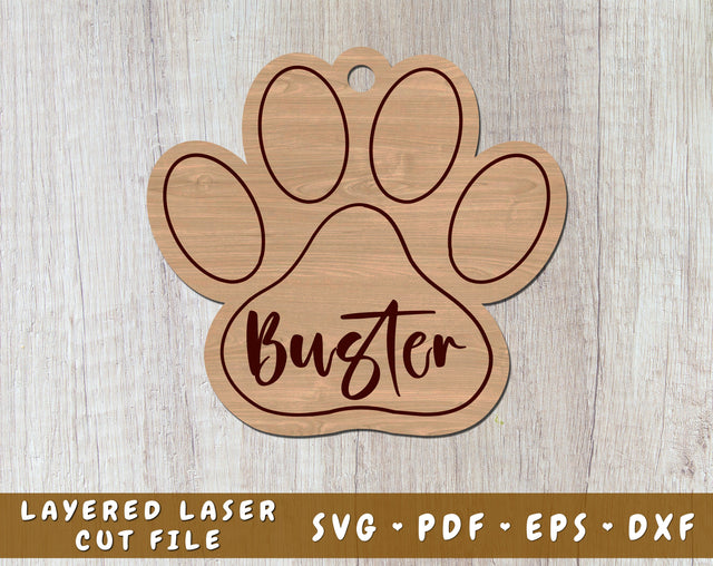 Dog Paw Laser SVG Cut File, Personalizable Dog Print Laser SVG SVG HappyDesignStudio 