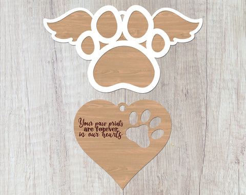 Dog Paw Memorial Laser SVG Cut Files, Personalizable Dog Paw Angel Wings SVG, Forever In Our Hearts SVG, 8 Designs SVG HappyDesignStudio 