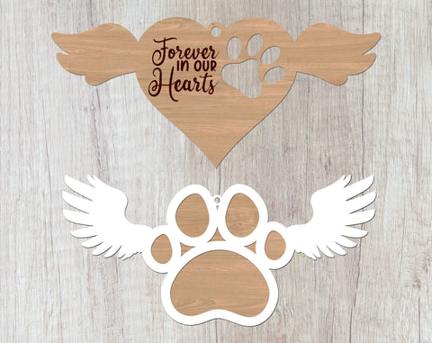 Dog Paw Memorial Laser SVG Cut Files, Personalizable Dog Paw Angel Wings SVG, Forever In Our Hearts SVG, 8 Designs SVG HappyDesignStudio 