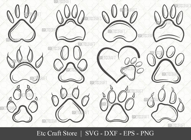 Dog Paw Outline SVG Cut File | Pawprint Svg | Pet Paw Print Svg | Dog Love Svg | Animal Paw Svg | Paw Bundle | Eps | Dxf | Png SVG ETC Craft 