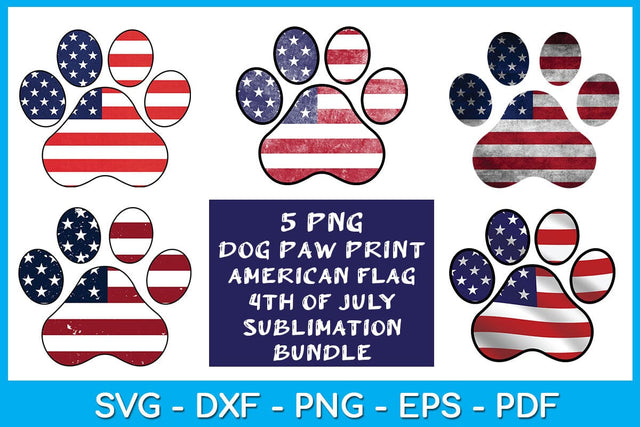 Dog Paw Print 4th Of July Sublimation PNG Bundle SVG Creativedesigntee 