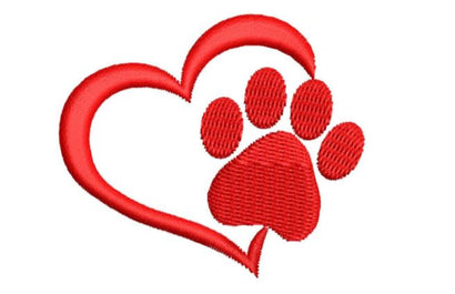 Dog paw print with heart Machine Embroidery Design Embroidery/Applique DESIGNS Canada Embroidery 