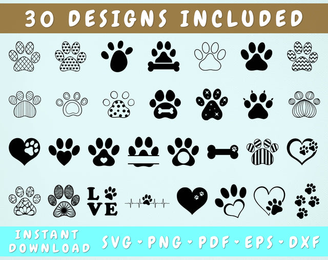 Dog Paw SVG Bundle - 30 Designs SVG HappyDesignStudio 