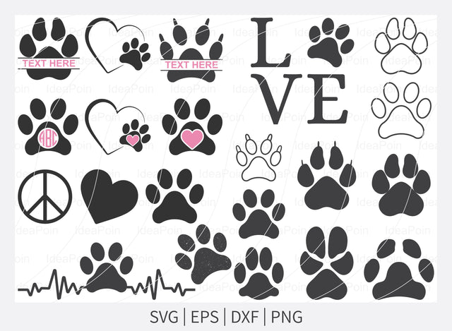 Dog paw svg, Dog paw bundle svg, Dog love svg, paw heart svg, Paw svg, dog paw print svg, dog paw Vector, paw clipart, Dog monogram paw svg, Cameo, Vinyl Designs, Iron On Decals, Cricut cut files, svg, eps, dxf, png SVG Dinvect 