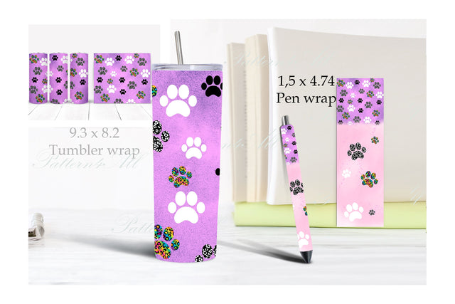 Dog Paw Tumbler Sublimation,Love Animal Tumbler,Tea Leopard Tumbler Design,20oz Skinny Tumbler Sublimation Wrap,Paw print Tumbler & pen wrap Sublimation ArtStudio 