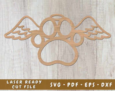 Dog Paw With Angel Wings and Halo Laser SVG, Dog Memorial Laser SVG Cut File SVG HappyDesignStudio 