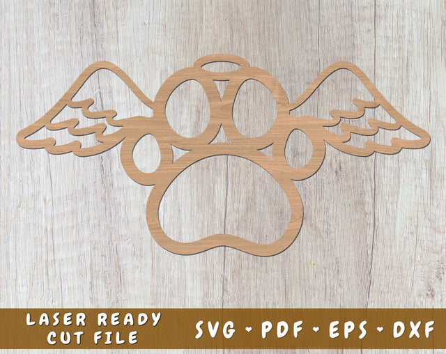 Dog Paw With Angel Wings and Halo Laser SVG, Dog Memorial Laser SVG Cut File SVG HappyDesignStudio 
