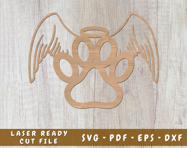 Dog Paw With Angel Wings and Halo Laser SVG, Dog Memorial Laser SVG Cut File SVG HappyDesignStudio 