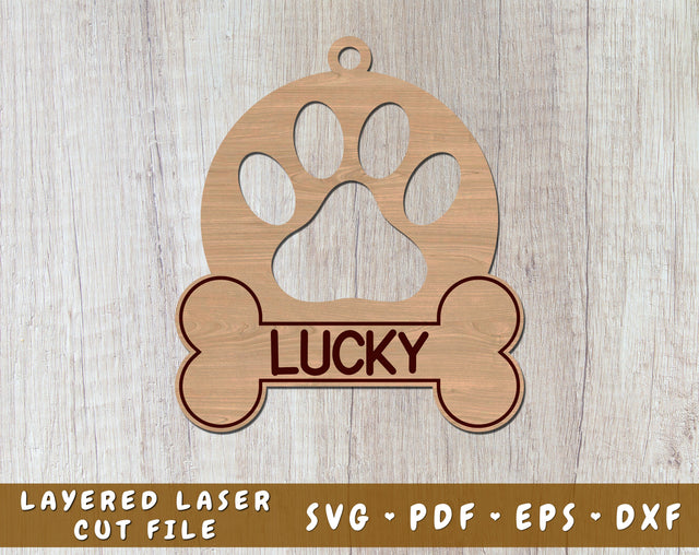 Dog Paw With Bone Laser SVG Cut File, Customizable Dog Print Laser SVG SVG HappyDesignStudio 