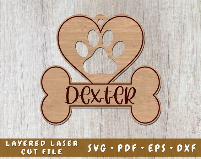 Dog Paw With Bone Laser SVG Cut File, Personalizable Dog Print Laser SVG SVG HappyDesignStudio 