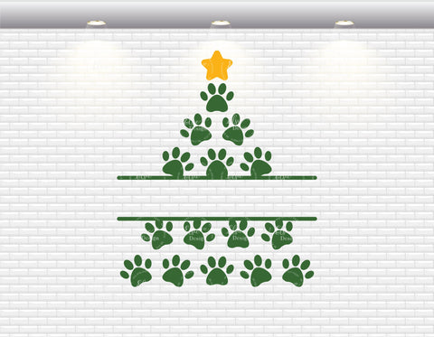 Dog Paws Christmas Tree Monogram - SVG, PNG, DXF, EPS SVG Elsie Loves Design 