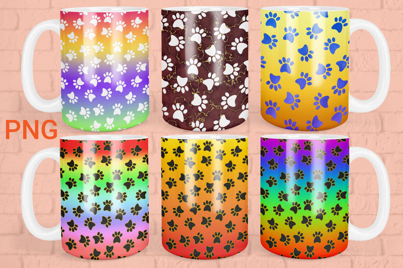 Dog paws mug sublimation design wrap 15 Oz Sublimation Svetana Studio 