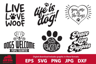 Dog Quotes / Sayings SVG Cutting File & Clipart Bundle SVG Bow Wow Creative 