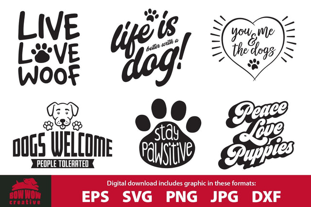 Dog Quotes / Sayings SVG Cutting File & Clipart Bundle SVG Bow Wow Creative 