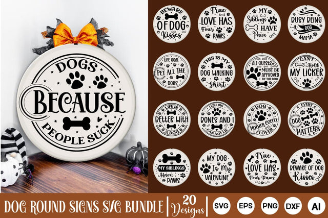 Dog Round Signs SVG Bundle Round Sign SVG SVGs,Quotes and Sayings,Food & Drink,On Sale, Print & Cut SVG DesignPlante 503 