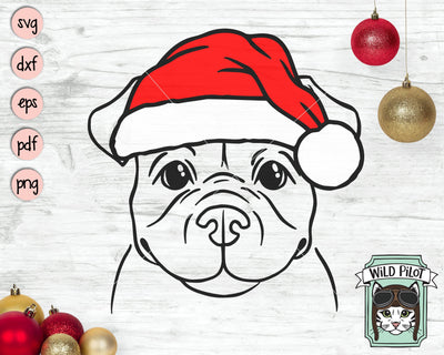 Dog Santa Hat SVG Cut File, Dog With Hat SVG, Christmas SVG File, Pitbull SVG, Christmas Cut File, Christmas Animals SVG, Pit Bull Santa Hat SVG SVG Wild Pilot 
