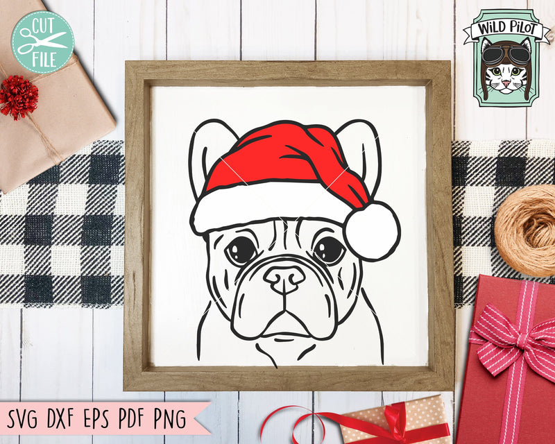 French Bulldog Santa Hat Christmas SVG Cut File - So Fontsy
