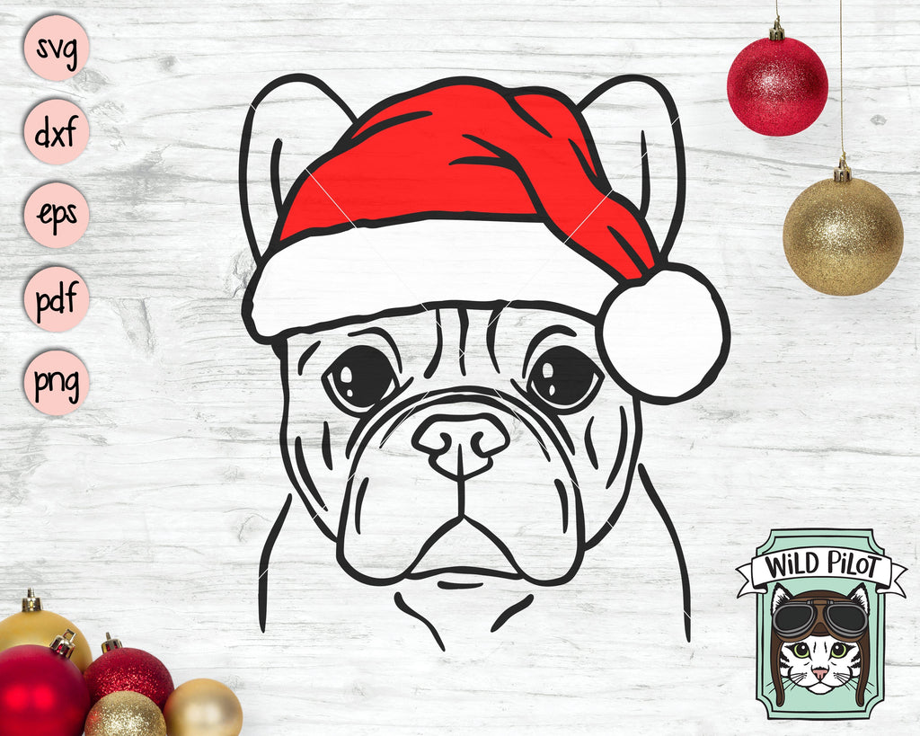 French Bulldog Santa Hat Christmas SVG Cut File - So Fontsy