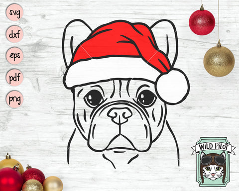 Dog Santa Hat SVG, Dog With Hat SVG, Christmas SVG File, French Bulldog SVG, Frenchie Santa Hat SVG, Christmas SVG Cut File, Christmas Animals SVG SVG Wild Pilot 