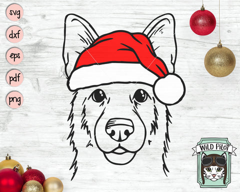 Dog Santa hat svg file, Dog with Hat svg, Christmas svg file, German Shepherd svg, Christmas cut file, Christmas Animals svg, Shepherd Santa hat svg SVG Wild Pilot 