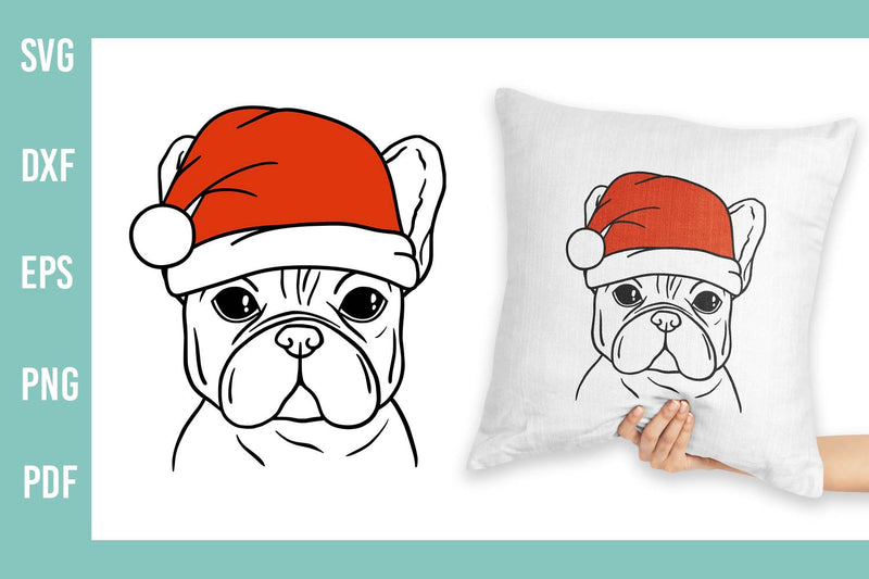 Dog Santa Hat SVG | French Bulldog SVG | Hand Drawn Dog - So Fontsy