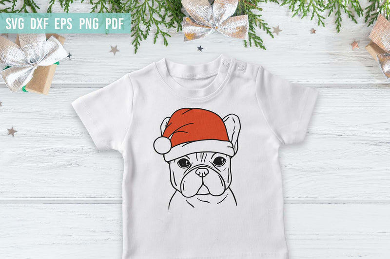Dog Santa Hat SVG | French Bulldog SVG | Hand Drawn Dog - So Fontsy