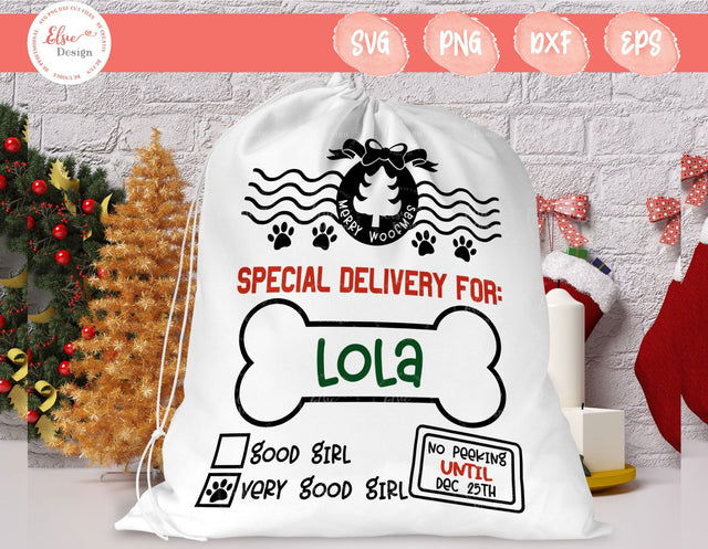 Dog Santa Sack - Good Girl- SVG, PNG, DXF, EPS SVG Elsie Loves Design 