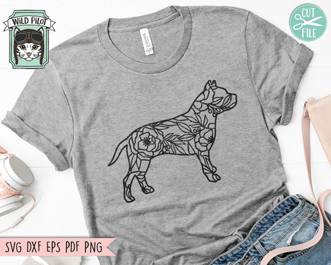 Dog Silhouette SVG file, Dog Cut file, Floral Dog svg file, Dog Flowers svg file, Silhouette Pitbull svg file, Pit Bull png, Floral Pit Bull svg SVG Wild Pilot 