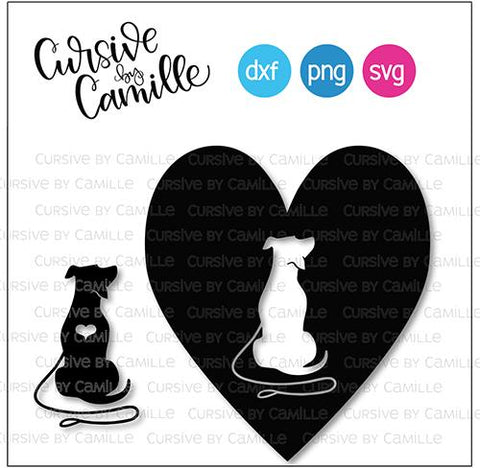 Dog Silhouette with Heart SVG Cursive by Camille 