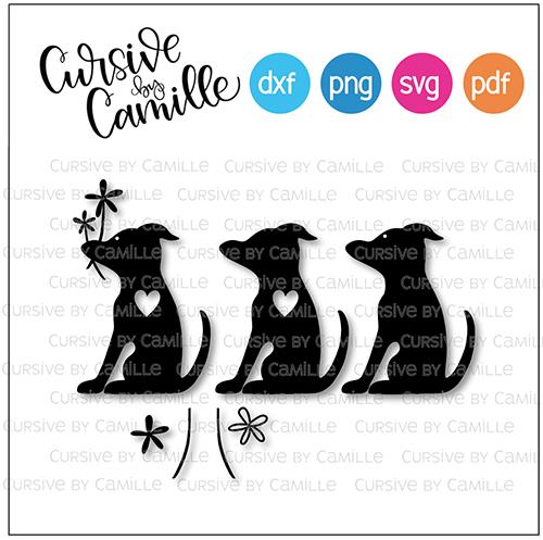 Dog Silhouette with or without Flowers SVG Cursive by Camille 