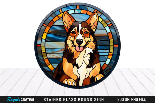 Dog Stained Glass Round Coaster Png Design 3D Paper Regulrcrative 