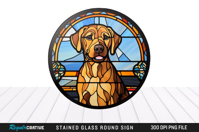 Dog Stained Glass Round Coaster Png Design Sublimation Regulrcrative 