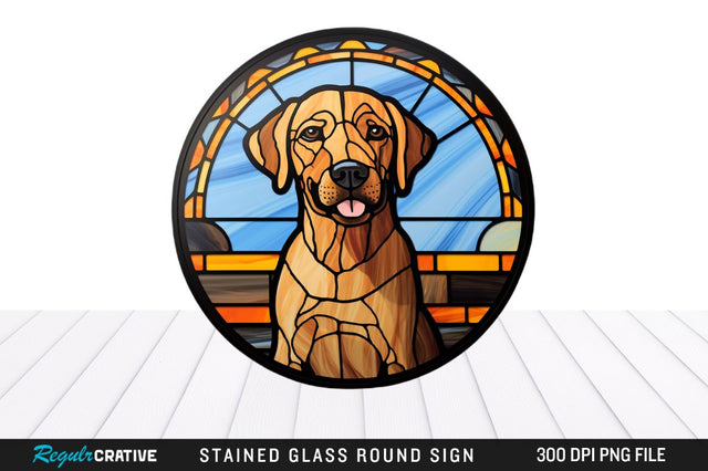 Dog Stained Glass Round Coaster Png Design Sublimation Regulrcrative 