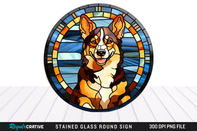Dog Stained Glass Round Coaster Png Design Sublimation Regulrcrative 