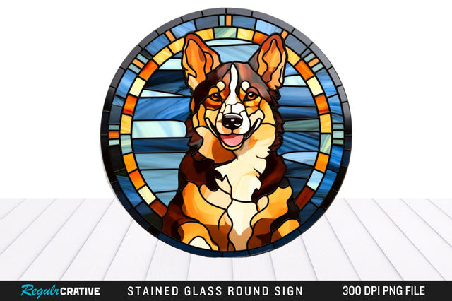 Dog Stained Glass Round Coaster Png Design Sublimation Regulrcrative 
