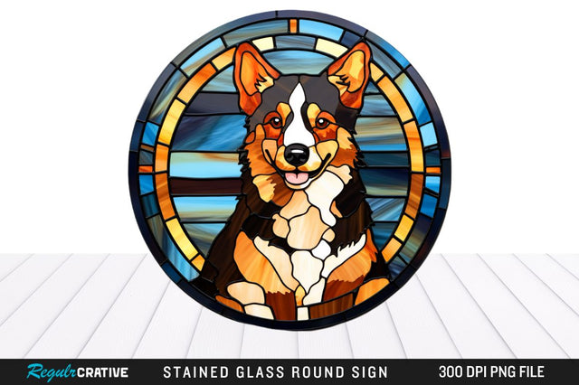 Dog Stained Glass Round Coaster Png Design Sublimation Regulrcrative 