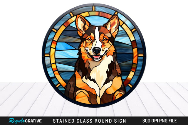 Dog Stained Glass Round Coaster Png Design Sublimation Regulrcrative 