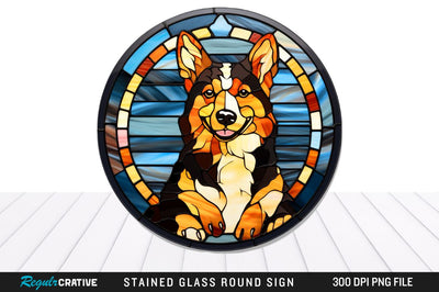 Dog Stained Glass Round Coaster Png Design Sublimation Regulrcrative 