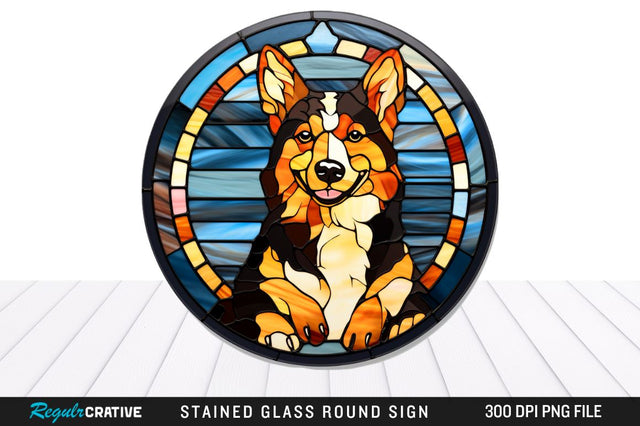 Dog Stained Glass Round Coaster Png Design Sublimation Regulrcrative 