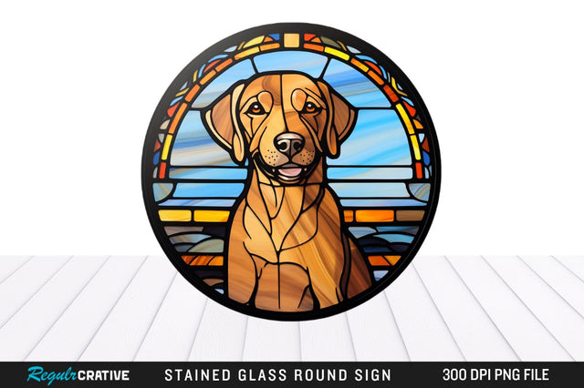 Dog Stained Glass Round Coaster Png Design Sublimation Regulrcrative 
