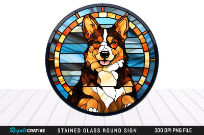 Dog Stained Glass Round Coaster Png Design Sublimation Regulrcrative 