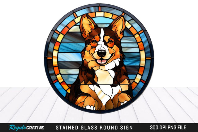 Dog Stained Glass Round Coaster Png Design Sublimation Regulrcrative 