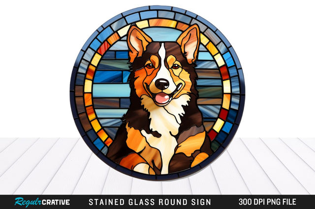Dog Stained Glass Round Coaster Png Design Sublimation Regulrcrative 